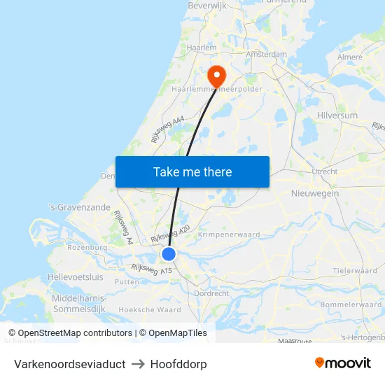 Varkenoordseviaduct to Hoofddorp map