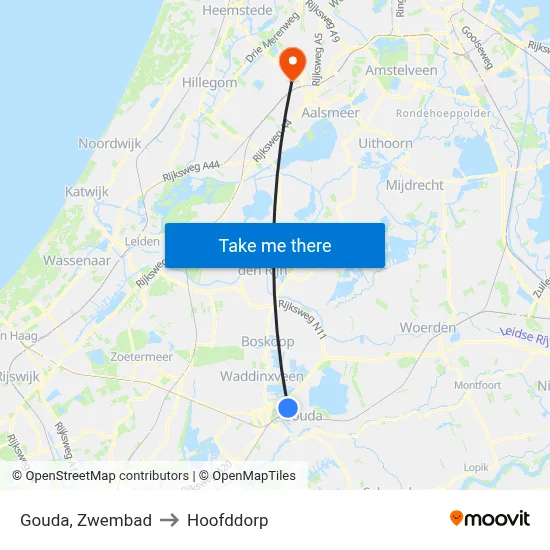 Gouda, Zwembad to Hoofddorp map