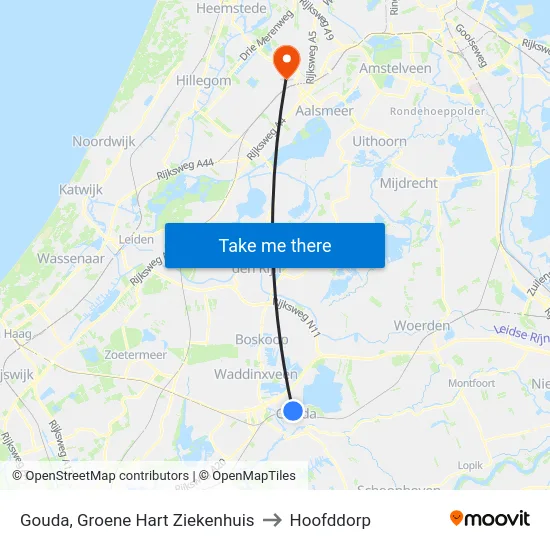 Gouda, Groene Hart Ziekenhuis to Hoofddorp map