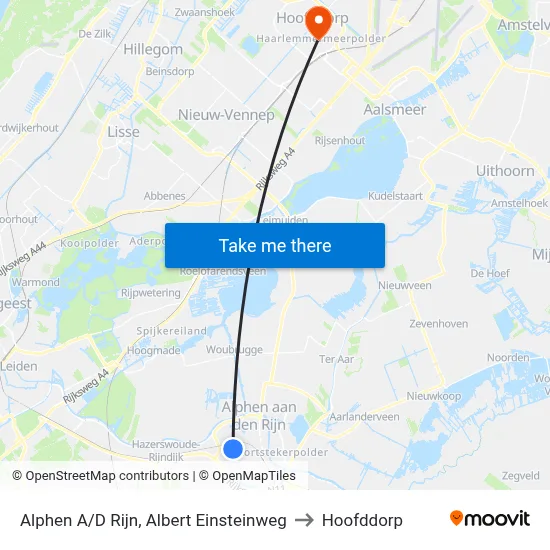 Alphen A/D Rijn, Albert Einsteinweg to Hoofddorp map