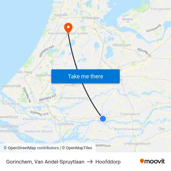 Gorinchem, Van Andel-Spruytlaan to Hoofddorp map