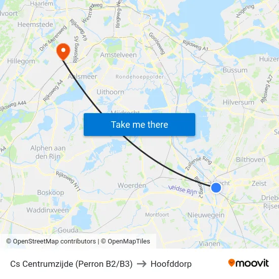 Cs Centrumzijde (Perron B2/B3) to Hoofddorp map