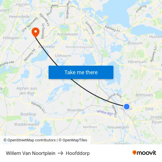Willem Van Noortplein to Hoofddorp map