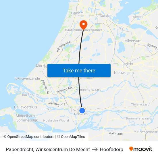 Papendrecht, Winkelcentrum De Meent to Hoofddorp map