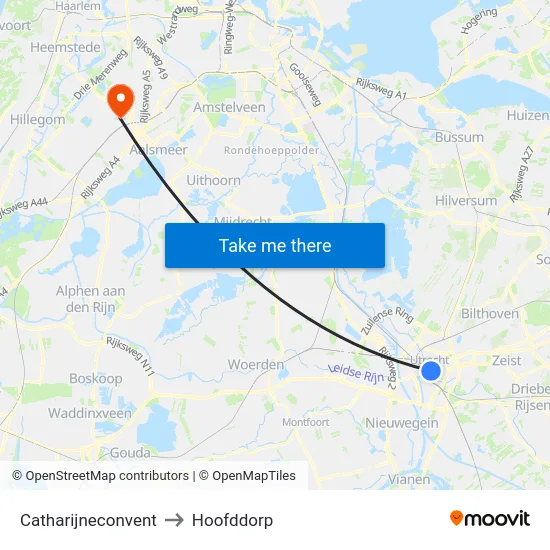 Catharijneconvent to Hoofddorp map