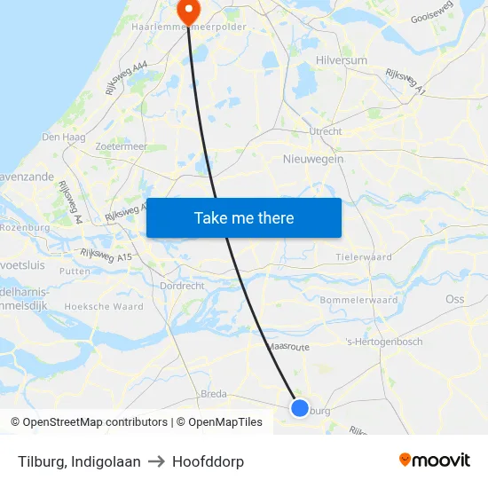 Tilburg, Indigolaan to Hoofddorp map