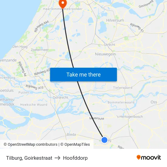 Tilburg, Goirkestraat to Hoofddorp map