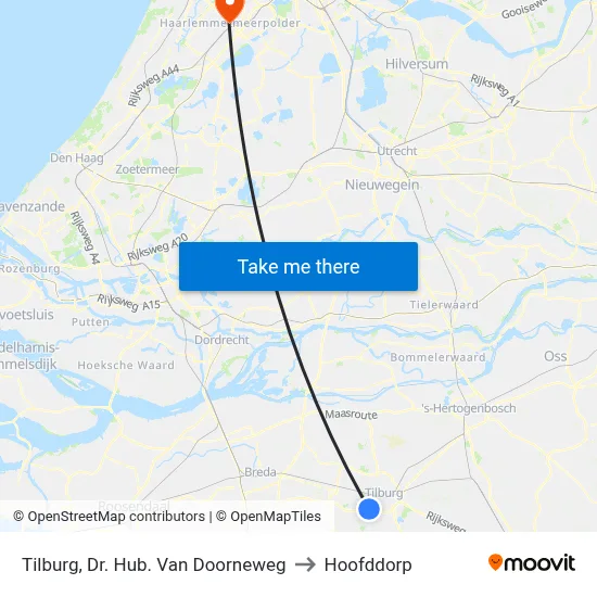 Tilburg, Dr. Hub. Van Doorneweg to Hoofddorp map