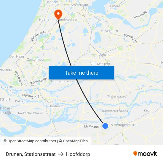 Drunen, Stationsstraat to Hoofddorp map
