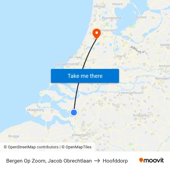 Bergen Op Zoom, Jacob Obrechtlaan to Hoofddorp map