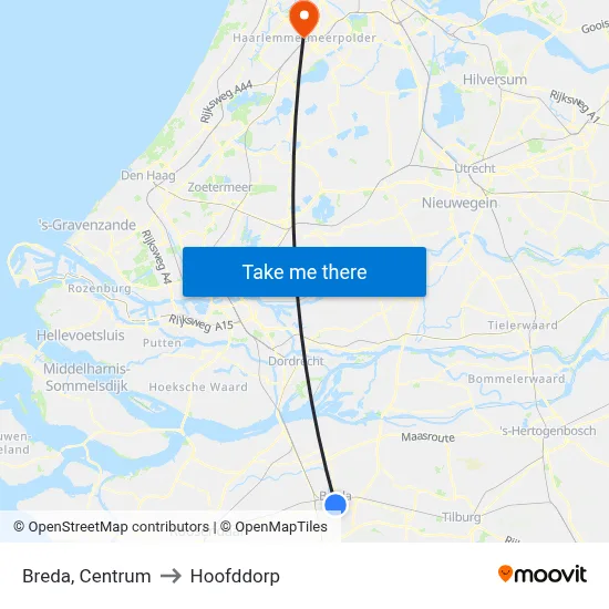 Breda, Centrum to Hoofddorp map