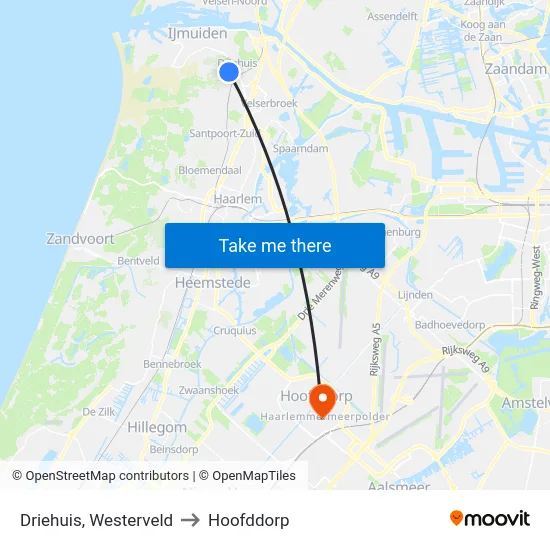 Driehuis, Westerveld to Hoofddorp map
