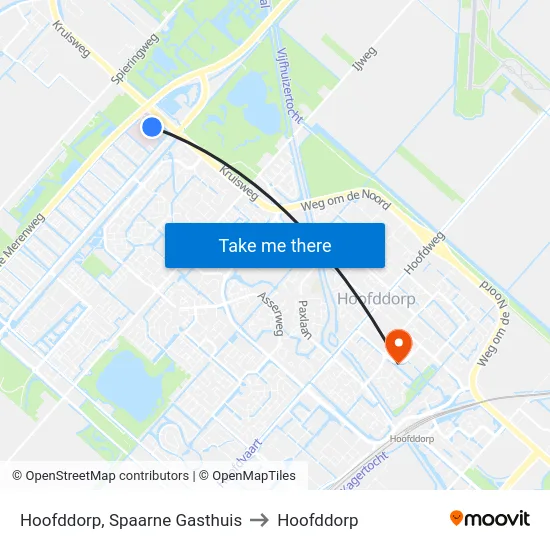 Hoofddorp, Spaarne Gasthuis to Hoofddorp map