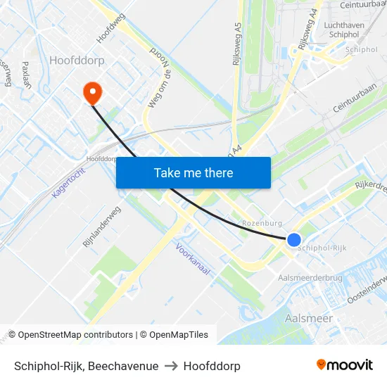 Schiphol-Rijk, Beechavenue to Hoofddorp map