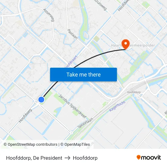Hoofddorp, De President to Hoofddorp map