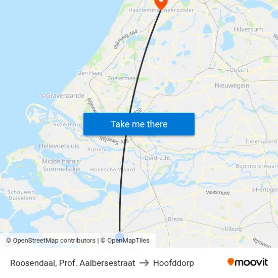 Roosendaal, Prof. Aalbersestraat to Hoofddorp map