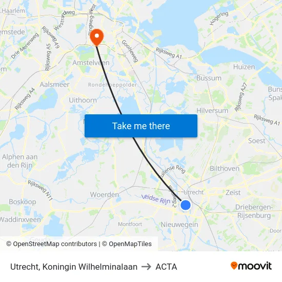 Utrecht, Koningin Wilhelminalaan to ACTA map