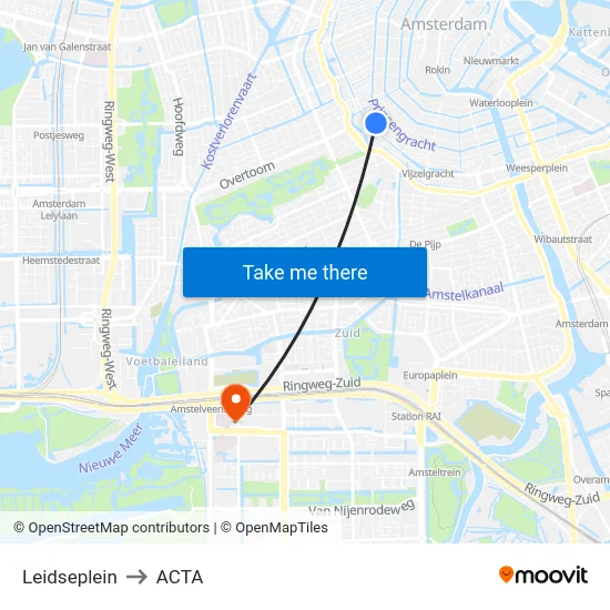 Leidseplein to ACTA map