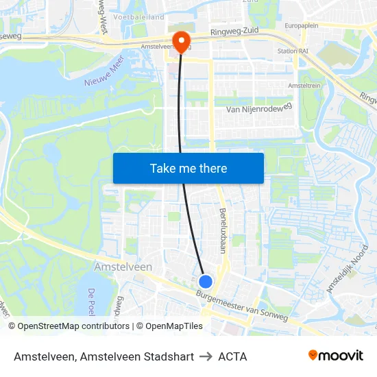 Amstelveen, Amstelveen Stadshart to ACTA map