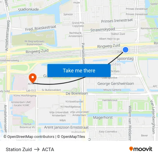 Station Zuid to ACTA map