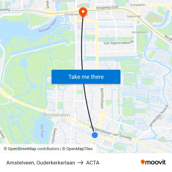 Amstelveen, Ouderkerkerlaan to ACTA map