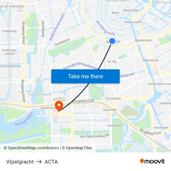 Vijzelgracht to ACTA map