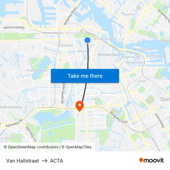 Van Hallstraat to ACTA map