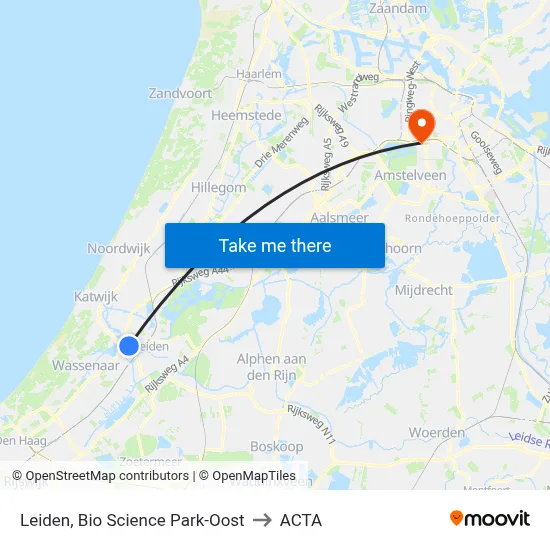 Leiden, Bio Science Park-Oost to ACTA map