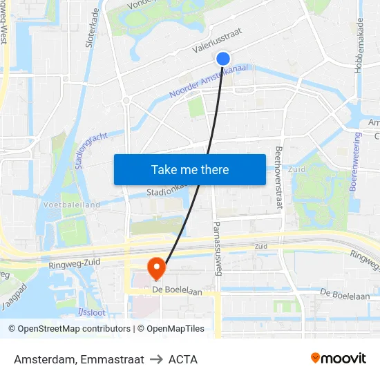 Amsterdam, Emmastraat to ACTA map