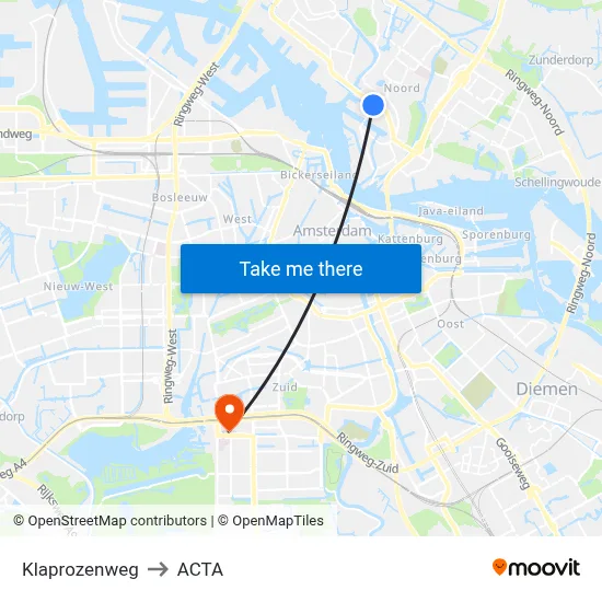 Klaprozenweg to ACTA map
