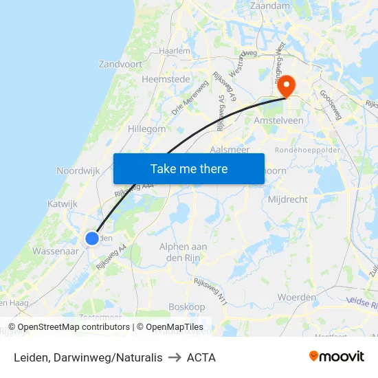 Leiden, Darwinweg/Naturalis to ACTA map