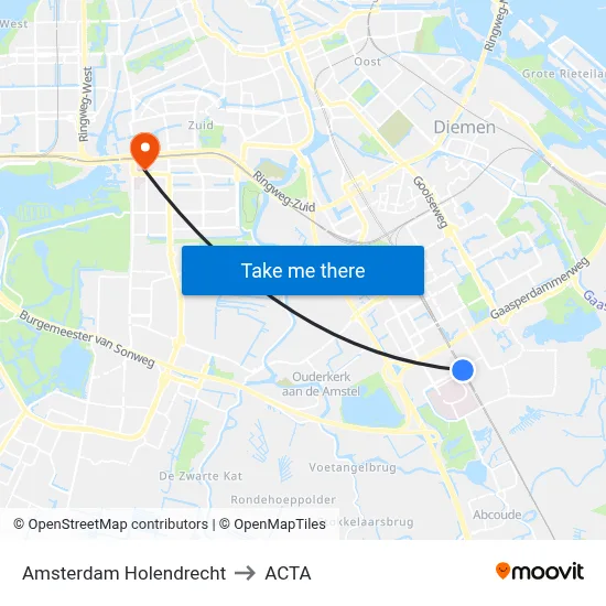 Amsterdam Holendrecht to ACTA map
