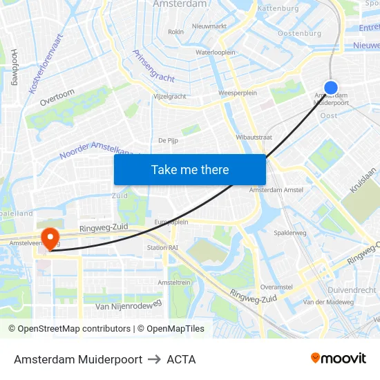Amsterdam Muiderpoort to ACTA map