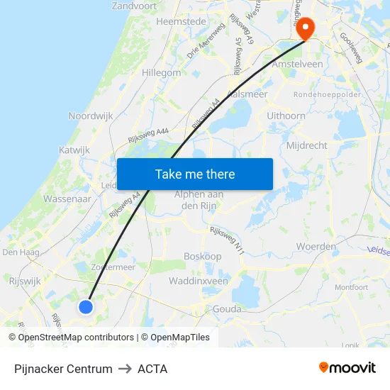 Pijnacker Centrum to ACTA map