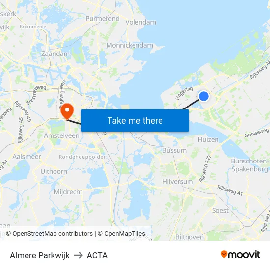 Almere Parkwijk to ACTA map