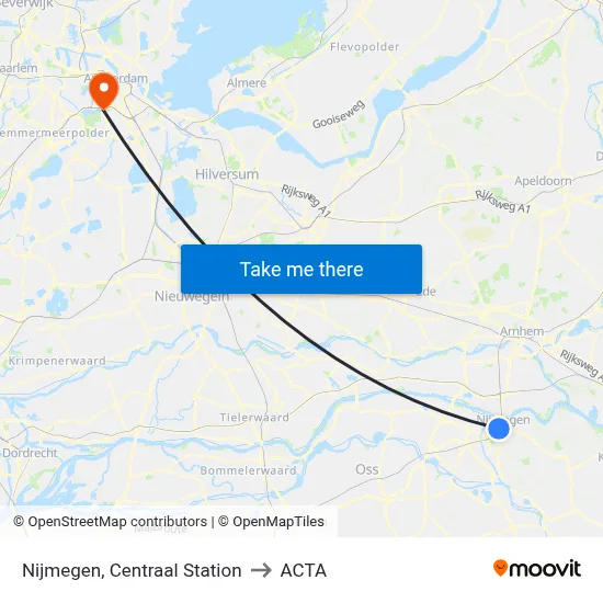 Nijmegen, Centraal Station to ACTA map