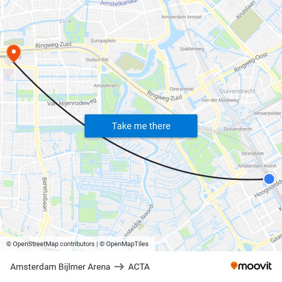 Amsterdam Bijlmer Arena to ACTA map