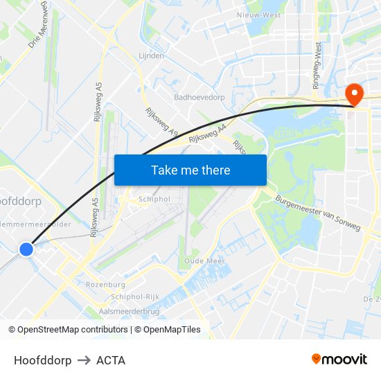 Hoofddorp to ACTA map