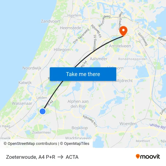 Zoeterwoude, A4 P+R to ACTA map