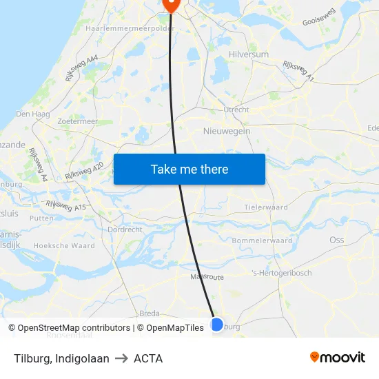 Tilburg, Indigolaan to ACTA map