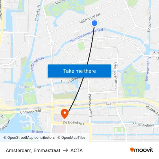 Amsterdam, Emmastraat to ACTA map