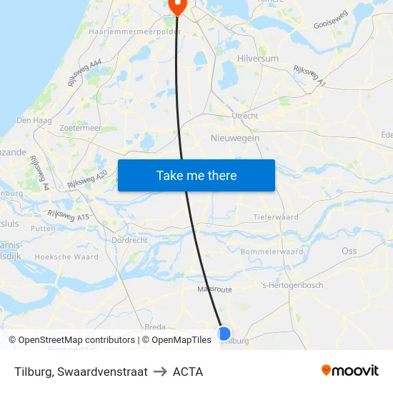 Tilburg, Swaardvenstraat to ACTA map