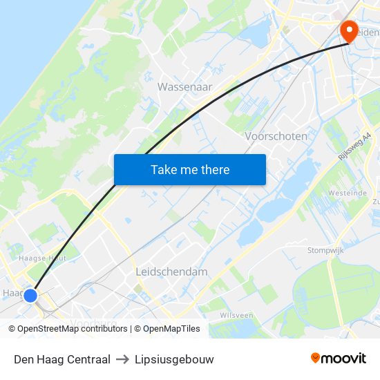 Den Haag Centraal to Lipsiusgebouw map