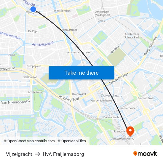 Vijzelgracht to HvA Fraijlemaborg map