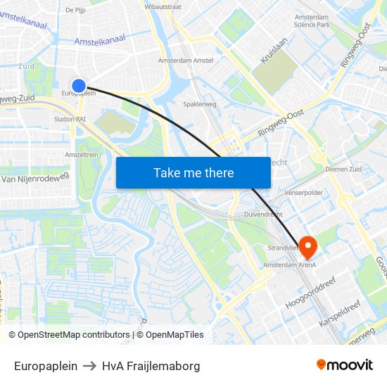 Europaplein to HvA Fraijlemaborg map