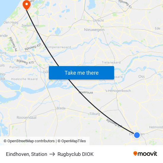 Eindhoven, Station to Rugbyclub DIOK map