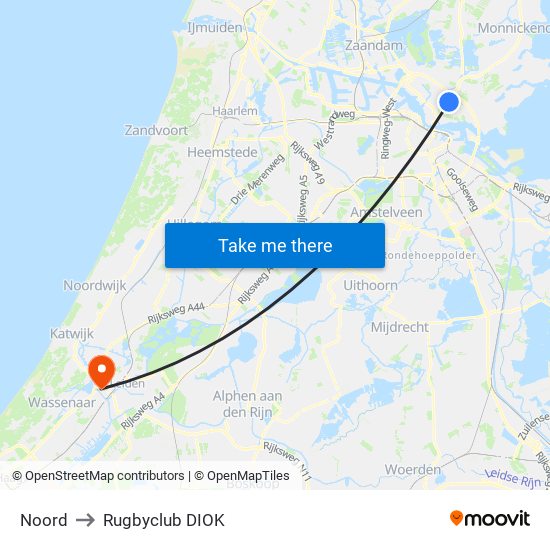 Noord to Rugbyclub DIOK map