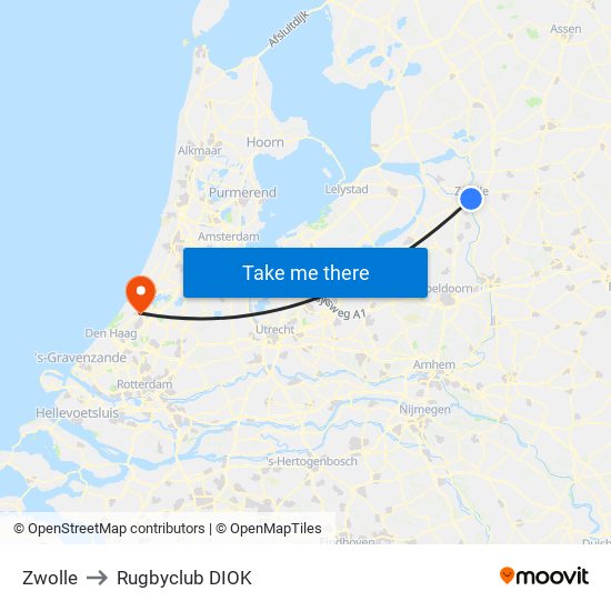 Zwolle to Rugbyclub DIOK map