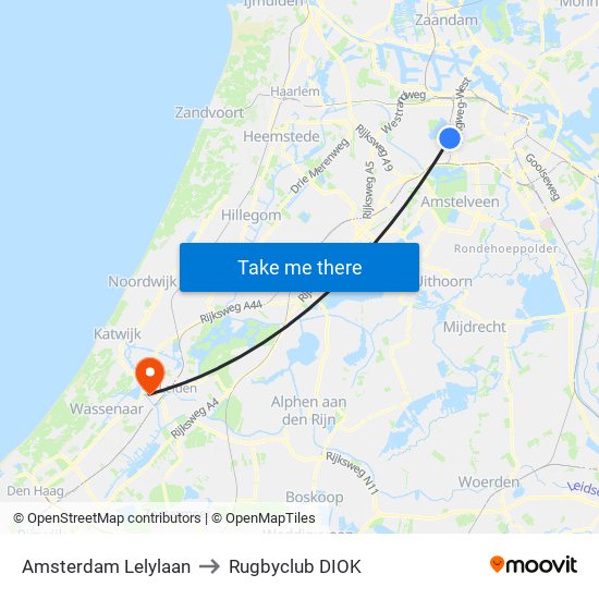 Amsterdam Lelylaan to Rugbyclub DIOK map