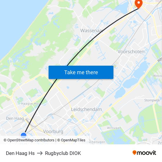 Den Haag Hs to Rugbyclub DIOK map